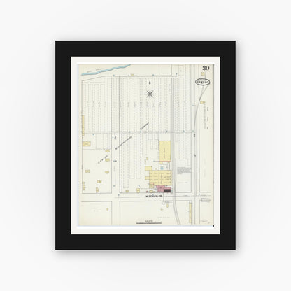 Old map wall art mockup — black gallery frame with white mat — Sanborn Fire Insurance Map from Oswego, Oswego County, New York (1890), Sheet #0030