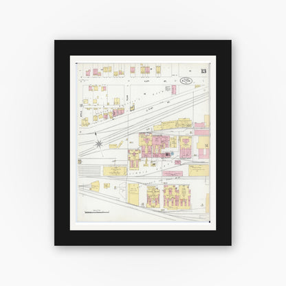 Old map wall art mockup — black gallery frame with white mat — Sanborn Fire Insurance Map from Alton, Madison County, Illinois (1902), Sheet #0013