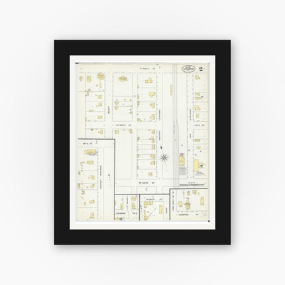 Old map wall art mockup — black gallery frame with white mat — Sanborn Fire Insurance Map from Chebanse, Iroquois And Kankakee County, Illinois (1907), Sheet #0002