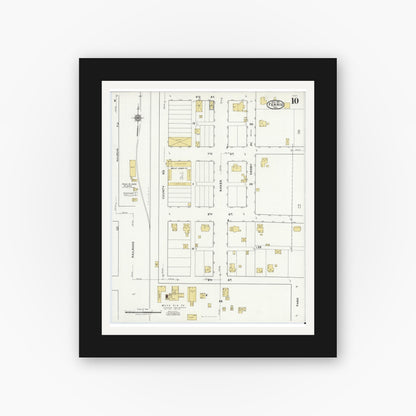 Old map wall art mockup — black gallery frame with white mat — Sanborn Fire Insurance Map from Ferris, Ellis County, Texas (1921), Sheet #0010
