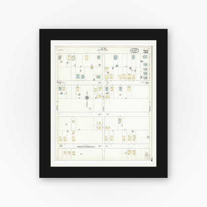 Old map wall art mockup — black gallery frame with white mat — Sanborn Fire Insurance Map from Miami, Dade County, Florida (1914), Sheet #0032