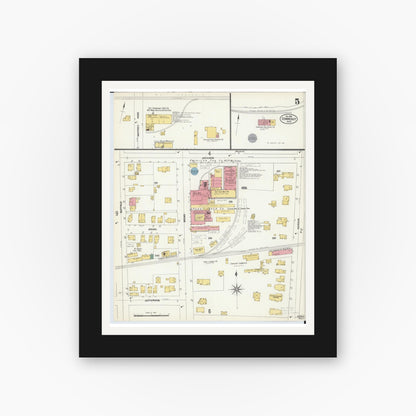 Old map wall art mockup — black gallery frame with white mat — Sanborn Fire Insurance Map from Conneaut, Ashtabula County, Ohio (1902), Sheet #0005