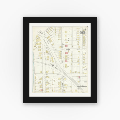 Old map wall art mockup — black gallery frame with white mat — Sanborn Fire Insurance Map from Covington, Independent Cities, Virginia (1913), Sheet #0004
