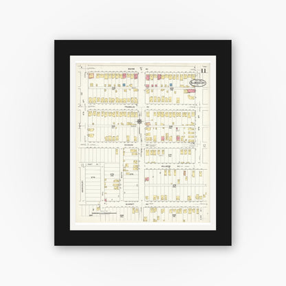 Old map wall art mockup — black gallery frame with white mat — Sanborn Fire Insurance Map from Ellwood City, Lawrence County, Pennsylvania (1921), Sheet #0011