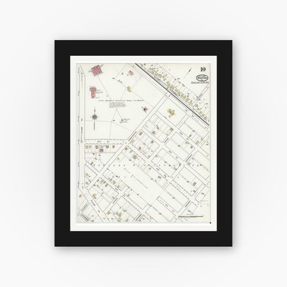 Old map wall art mockup — black gallery frame with white mat — Sanborn Fire Insurance Map from Radford, Independent Cities, Virginia (1920), Sheet #0010