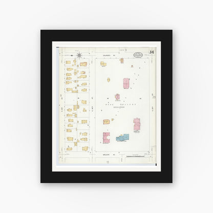 Old map wall art mockup — black gallery frame with white mat — Sanborn Fire Insurance Map from Holland, Ottawa County, Michigan (1908), Sheet #0014