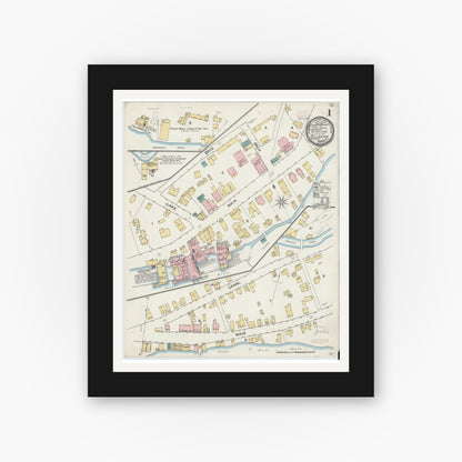 Old map wall art mockup — black gallery frame with white mat — Sanborn Fire Insurance Map from Stillwater, Saratoga County, New York (1892) - Complete Map Set
