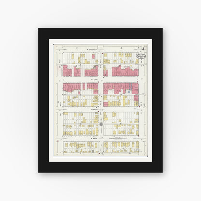 Old map wall art mockup — black gallery frame with white mat — Sanborn Fire Insurance Map from Chisholm, Saint Louis County, Minnesota (1921), Sheet #0004