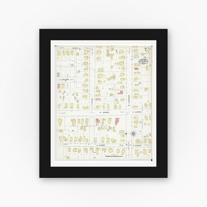Old map wall art mockup — black gallery frame with white mat — Sanborn Fire Insurance Map from Ypsilanti, Washtenaw County, Michigan (1909), Sheet #0007