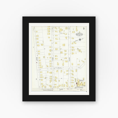 Old map wall art mockup — black gallery frame with white mat — Sanborn Fire Insurance Map from North Attleborough, Bristol County, Massachusetts (1911), Sheet #0005