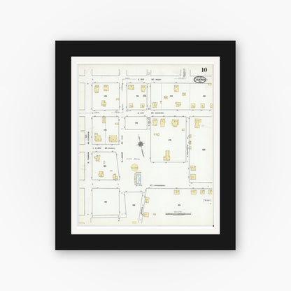 Old map wall art mockup — black gallery frame with white mat — Sanborn Fire Insurance Map from Cameron, Milam County, Texas (1920), Sheet #0010