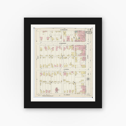 Old map wall art mockup — black gallery frame with white mat — Sanborn Fire Insurance Map from Findlay, Hancock County, Ohio (1890), Sheet #0004