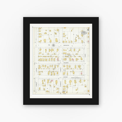 Old map wall art mockup — black gallery frame with white mat — Sanborn Fire Insurance Map from Du Quoin, Perry County, Illinois (1900), Sheet #0004