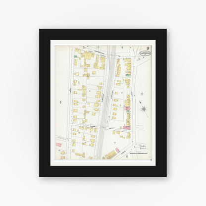 Old map wall art mockup — black gallery frame with white mat — Sanborn Fire Insurance Map from Port Chester, Westchester County, New York (1902), Sheet #0009