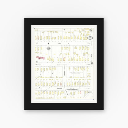 Old map wall art mockup — black gallery frame with white mat — Sanborn Fire Insurance Map from Clinton, Clinton County, Iowa (1909), Sheet #0024