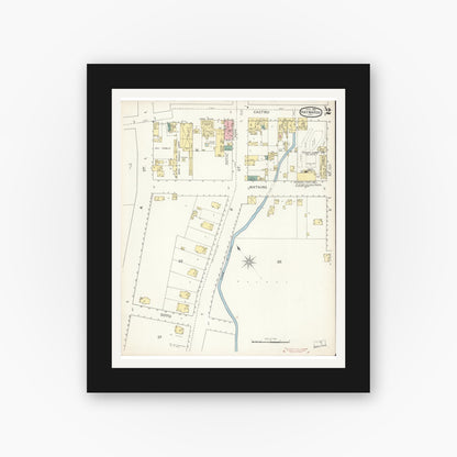 Old map wall art mockup — black gallery frame with white mat — Sanborn Fire Insurance Map from Hayward, Alameda County, California (1893), Sheet #0002