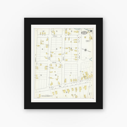 Old map wall art mockup — black gallery frame with white mat — Sanborn Fire Insurance Map from Greenport, Suffolk County, New York (1917), Sheet #0011
