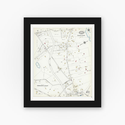 Old map wall art mockup — black gallery frame with white mat — Sanborn Fire Insurance Map from Milton, Norfolk County, Massachusetts (1917), Sheet #0010