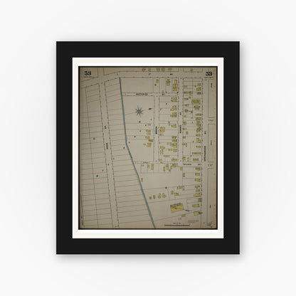 Old map wall art mockup — black gallery frame with white mat — Sanborn Fire Insurance Map from New Jersey Coast, New Jersey Coast, New Jersey (1890), Sheet #0053