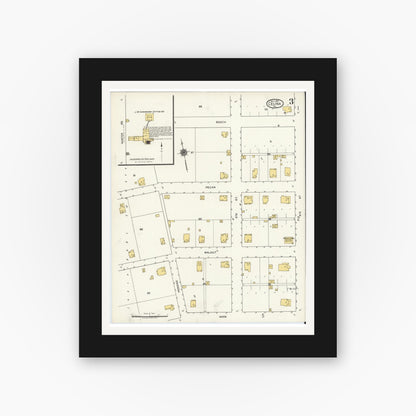 Old map wall art mockup — black gallery frame with white mat — Sanborn Fire Insurance Map from Celina, Collin County, Texas (1920), Sheet #0003