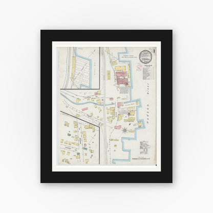 Old map wall art mockup — black gallery frame with white mat — Sanborn Fire Insurance Map from Cornwall, Orange County, New York (1894) - Complete Map Set