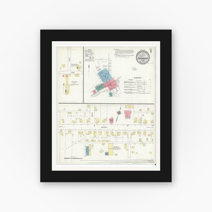 Old map wall art mockup — black gallery frame with white mat — Sanborn Fire Insurance Map from Churubusco, Whitley County, Indiana (1911) - Complete Map Set