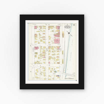 Old map wall art mockup — black gallery frame with white mat — Sanborn Fire Insurance Map from Chippewa Falls, Chippewa County, Wisconsin (1910), Sheet #0002
