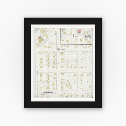 Old map wall art mockup — black gallery frame with white mat — Sanborn Fire Insurance Map from Blue Mound, Macon County, Illinois (1899), Sheet #0002