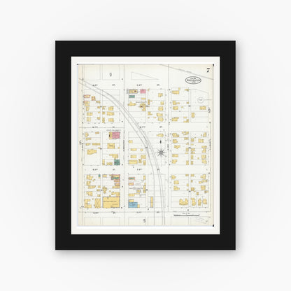 Old map wall art mockup — black gallery frame with white mat — Sanborn Fire Insurance Map from Rochester, Olmsted County, Minnesota (1904), Sheet #0007