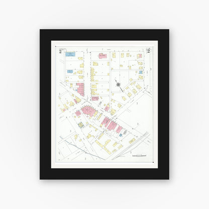 Old map wall art mockup — black gallery frame with white mat — Sanborn Fire Insurance Map from Leesburg, Highland County, Ohio (1948), Sheet #0002