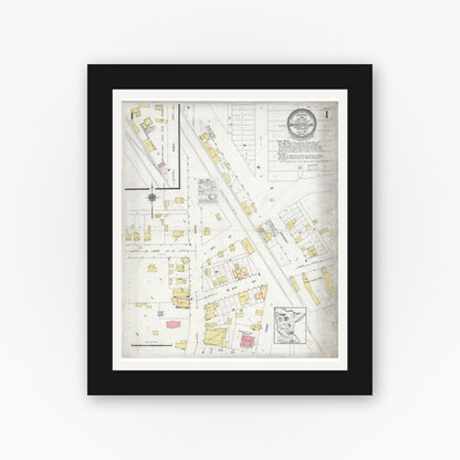 Old map wall art mockup — black gallery frame with white mat — Sanborn Fire Insurance Map from Minnesota Lake, Faribault County, Minnesota (1927) - Complete Map Set