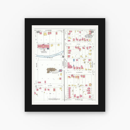 Old map wall art mockup — black gallery frame with white mat — Sanborn Fire Insurance Map from Jefferson City, Cole County, Missouri (1923), Sheet #0020