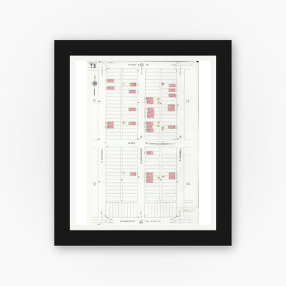 Old map wall art mockup — black gallery frame with white mat — Sanborn Fire Insurance Map from Chicago, Cook County, Illinois (1920), Sheet #0073