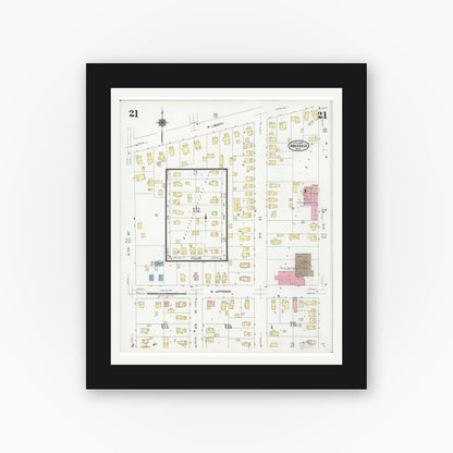 Old map wall art mockup — black gallery frame with white mat — Sanborn Fire Insurance Map from Ann Arbor, Washtenaw County, Michigan (1925), Sheet #0021