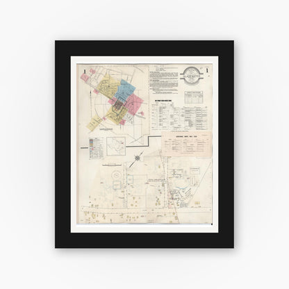Old map wall art mockup — black gallery frame with white mat — Sanborn Fire Insurance Map from Gladewater, Gregg County, Texas (1938) - Complete Map Set