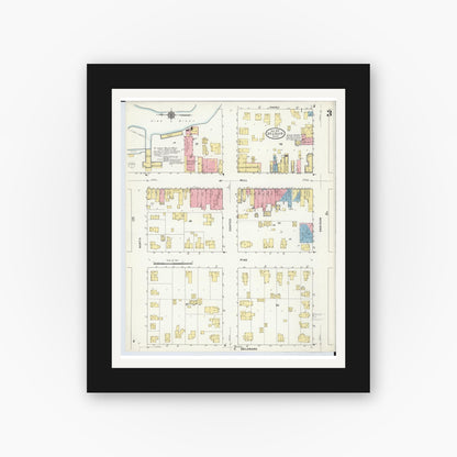 Old map wall art mockup — black gallery frame with white mat — Sanborn Fire Insurance Map from Saint Louis, Gratiot County, Michigan (1910), Sheet #0003