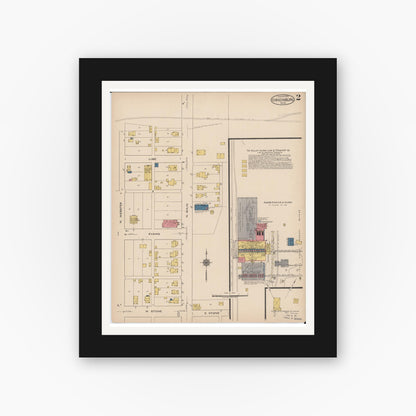 Old map wall art mockup — black gallery frame with white mat — Sanborn Fire Insurance Map from Gibsonburg, Sandusky County, Ohio (1922), Sheet #0002