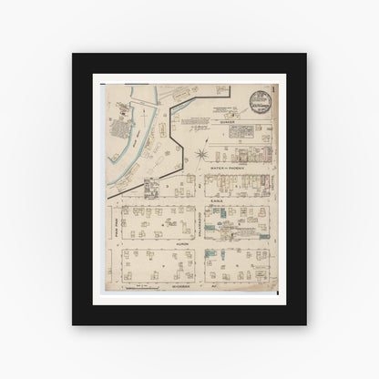 Old map wall art mockup — black gallery frame with white mat — Sanborn Fire Insurance Map from South Haven, Van Buren County, Michigan (1884) - Complete Map Set