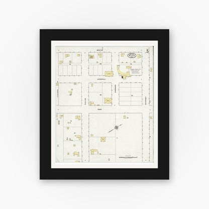 Old map wall art mockup — black gallery frame with white mat — Sanborn Fire Insurance Map from Rice, Navarro County, Texas (1921), Sheet #0005
