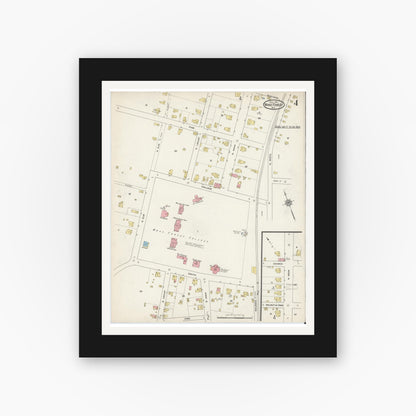 Old map wall art mockup — black gallery frame with white mat — Sanborn Fire Insurance Map from Wake Forest, Wake County, North Carolina (1915), Sheet #0004