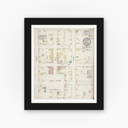 Old map wall art mockup — black gallery frame with white mat — Sanborn Fire Insurance Map from Vermont, Fulton County, Illinois (1886), Sheet #0001