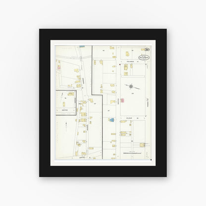 Old map wall art mockup — black gallery frame with white mat — Sanborn Fire Insurance Map from Phillipsburg, Warren County, New Jersey (1910), Sheet #0030