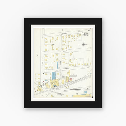 Old map wall art mockup — black gallery frame with white mat — Sanborn Fire Insurance Map from Newark, Wayne County, New York (1912), Sheet #0004