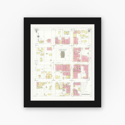 Old map wall art mockup — black gallery frame with white mat — Sanborn Fire Insurance Map from Conroe, Montgomery County, Texas (1938), Sheet #0002