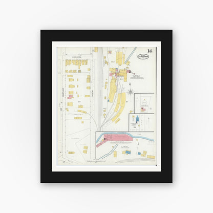Old map wall art mockup — black gallery frame with white mat — Sanborn Fire Insurance Map from Stroudsburg, Monroe County, Pennsylvania (1905), Sheet #0014