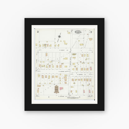 Old map wall art mockup — black gallery frame with white mat — Sanborn Fire Insurance Map from Dearborn, Wayne County, Michigan (1924), Sheet #0002