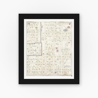Old map wall art mockup — black gallery frame with white mat — Sanborn Fire Insurance Map from Leonard, Fannin County, Texas (1945), Sheet #0004