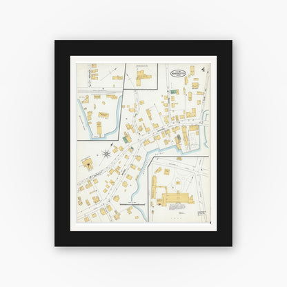 Old map wall art mockup — black gallery frame with white mat — Sanborn Fire Insurance Map from Manchester, Essex County, Massachusetts (1904), Sheet #0004