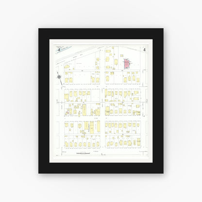 Old map wall art mockup — black gallery frame with white mat — Sanborn Fire Insurance Map from Freeport, Brazoria County, Texas (1943), Sheet #0004