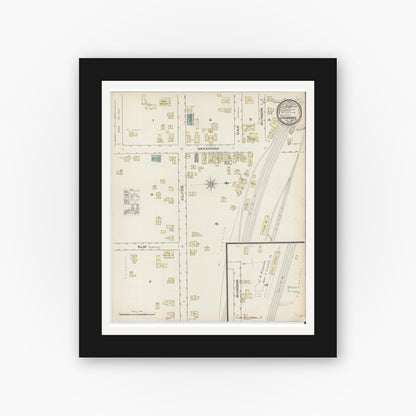 Old map wall art mockup — black gallery frame with white mat — Sanborn Fire Insurance Map from Savannah, Wayne County, New York (1885), Sheet #0001